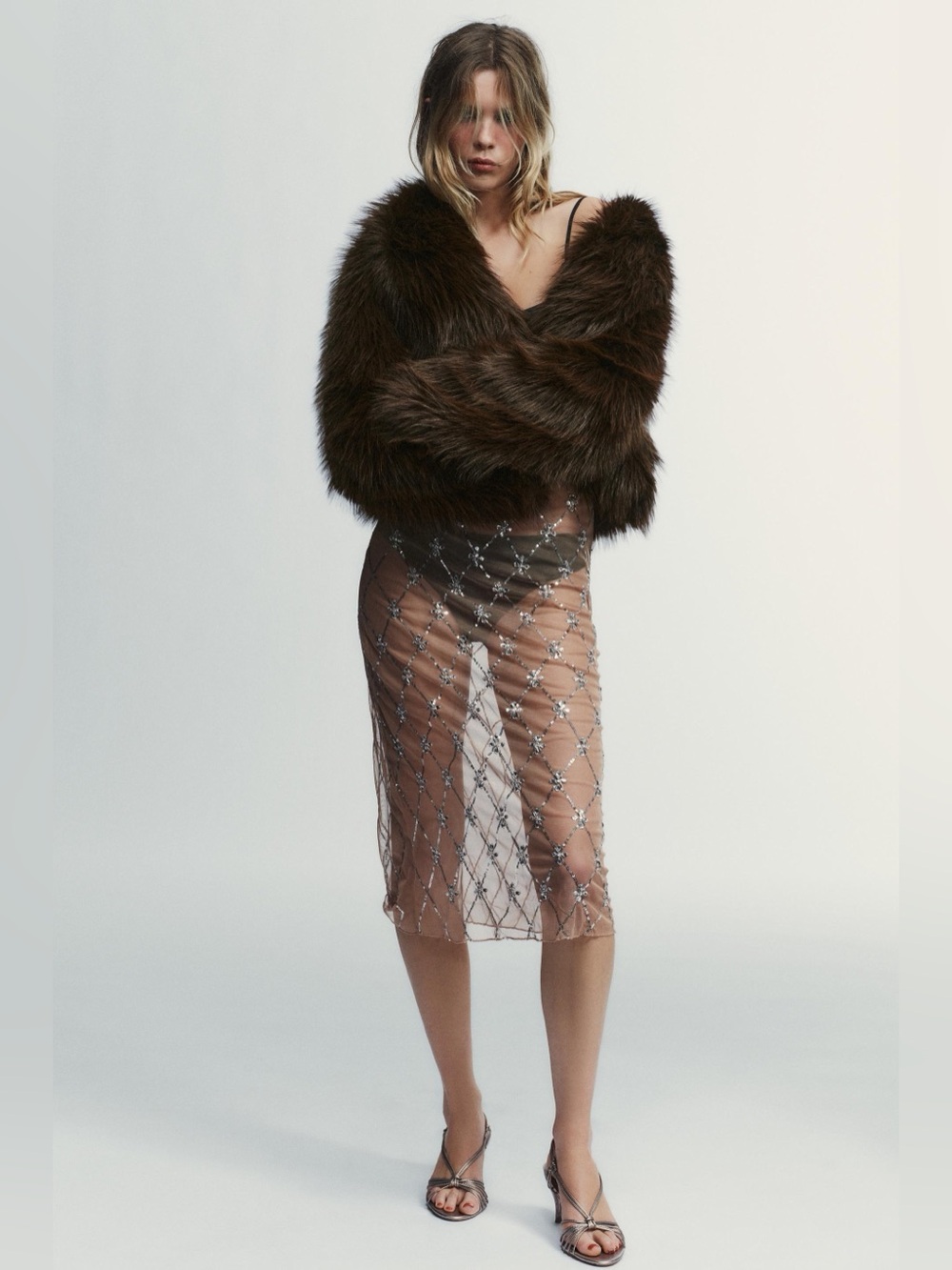 Zara SHORT FAUX FUR COAT